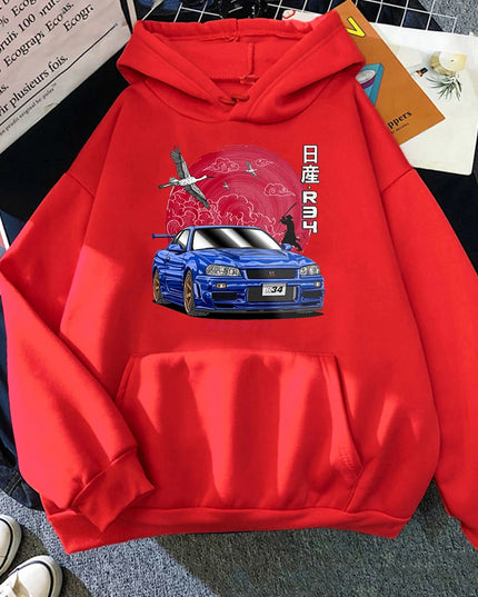 Anime Hoodie Men Sweatshirts for JDM Car Japanese Streetwear Casual Long Sleeve