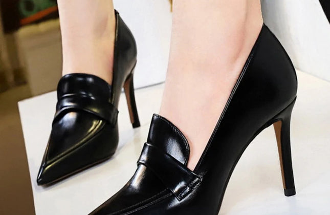 BIGTREE Shoes Retro Pointed Toe Women Pumps Leather Shoes High Heels Versatile
