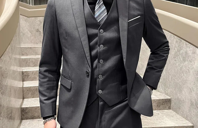 Men's High-Quality 3-Piece Business Casual Wedding Suit Vest Trousers