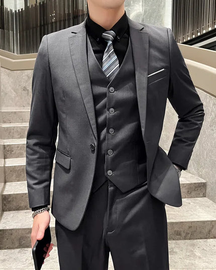 Men's High-Quality 3-Piece Business Casual Wedding Suit Vest Trousers