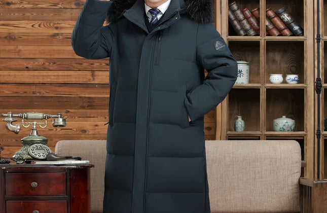 Men's Long Goose Down Parka with Detachable Hood