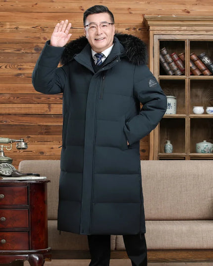 Men's Long Goose Down Parka with Detachable Hood