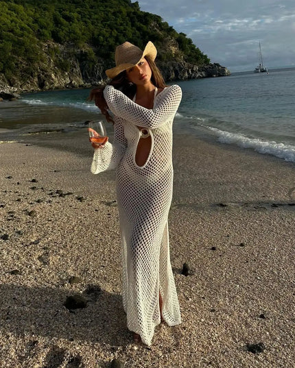 Sexy Cover Up Long Sleeve Long Dress Women Backless Beach Wear Bathing