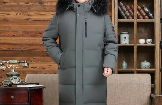 Men's Long Goose Down Parka with Detachable Hood
