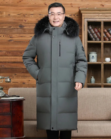 Men's Long Goose Down Parka with Detachable Hood