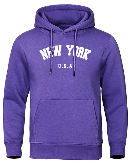NEW YORK Letter U.S.A City Print Hoody Men Fashion Casual Long Sleeves Hooded