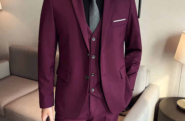 Men's High-Quality 3-Piece Business Casual Wedding Suit Vest Trousers