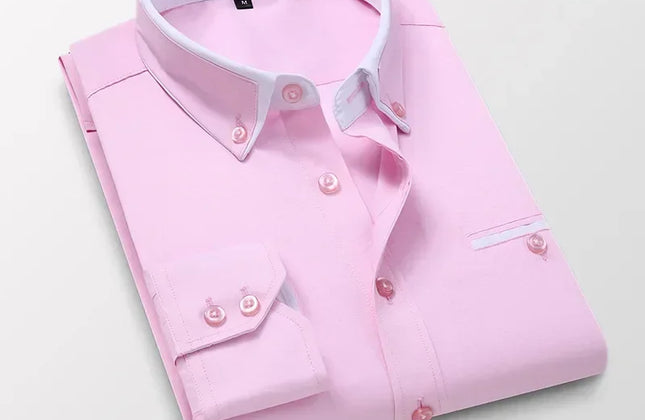 Quality Men Shirt Long Sleeve Twill Solid Striped Dress Business Office