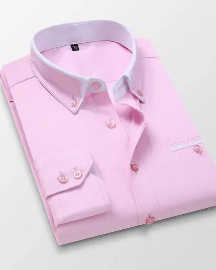 Quality Men Shirt Long Sleeve Twill Solid Striped Dress Business Office
