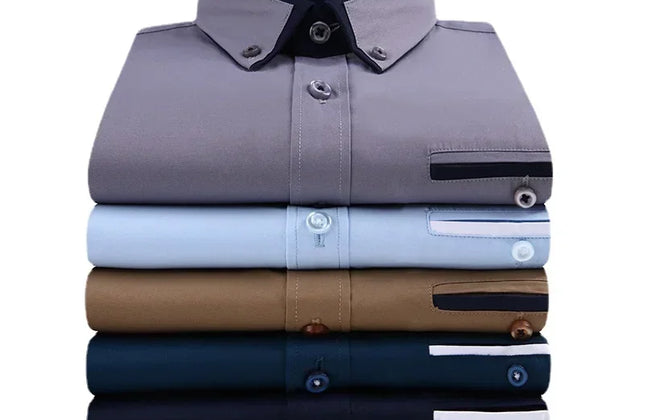 Quality Men Shirt Long Sleeve Twill Solid Striped Dress Business Office