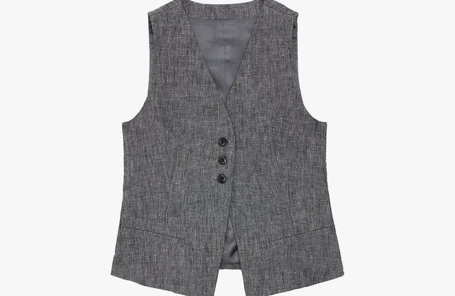 Gilet drapé 100 % lin et pantalon droit taille haute à double pli | Ensemble Old Money