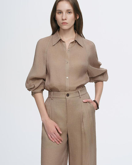 Mulberry Silk & Linen Long-Sleeve Shirt and Trousers Set | Breathable Luxury