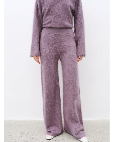 100% Cashmere Crewneck Sweater & Straight-Leg Knit Pants Set | Hand-Brushed