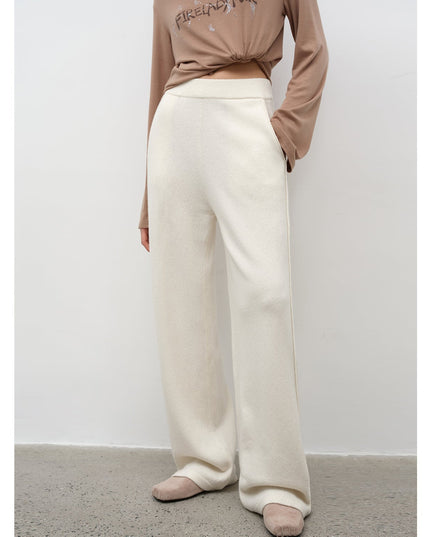Women's Lambswool Knit Hoodie & Straight-Leg Pants Set — Premium Matching Set