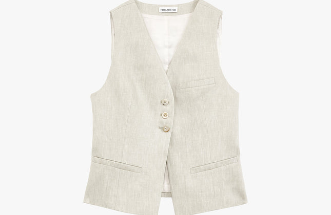 Gilet drapé 100 % lin et pantalon droit taille haute à double pli | Ensemble Old Money