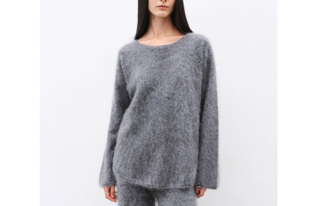 Ensemble pull col rond et pantalon en maille droite 100 % cachemire | Brossé à la main