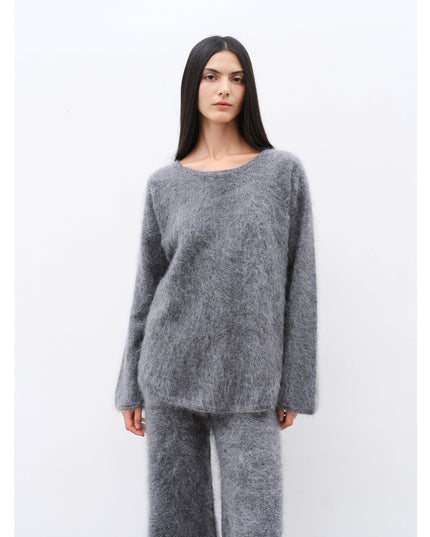 100% Cashmere Crewneck Sweater & Straight-Leg Knit Pants Set | Hand-Brushed