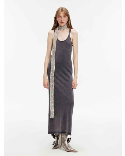 Ferment-Washed Distressed Vest Dress | U-Neck Sleeveless Cotton Dress
