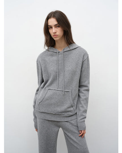 Women's Lambswool Knit Hoodie & Straight-Leg Pants Set — Premium Matching Set