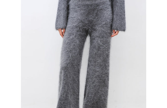 Ensemble pull col rond et pantalon en maille droite 100 % cachemire | Brossé à la main