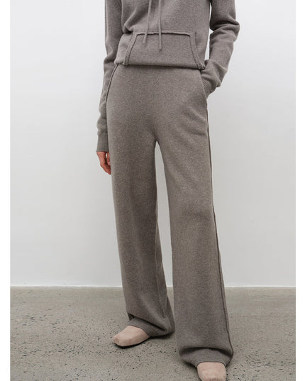 Women's Lambswool Knit Hoodie & Straight-Leg Pants Set — Premium Matching Set