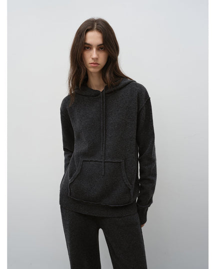 Women's Lambswool Knit Hoodie & Straight-Leg Pants Set — Premium Matching Set