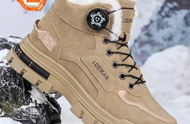 Men's Fleece-Lined PU Snow Boots with Rotary Buckle