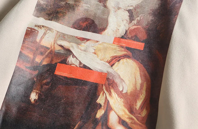 Men Hip Hop Hoodie Sweatshirt Retro Painting Print