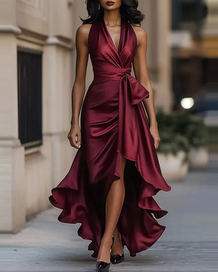 Satin V-Neck Evening Dress