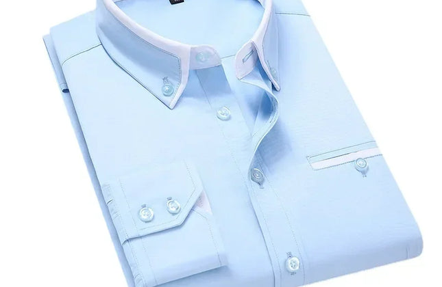 Quality Men Shirt Long Sleeve Twill Solid Striped Dress Business Office