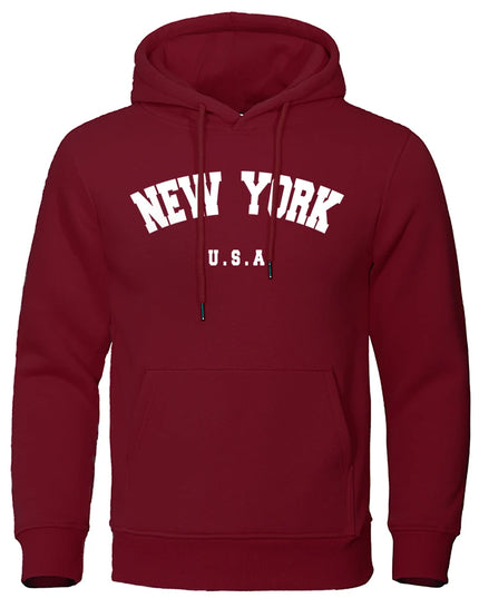 NEW YORK Letter U.S.A City Print Hoody Men Fashion Casual Long Sleeves Hooded