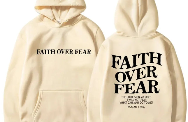 FAITH OVER FEAR Print Hoodies for Men Women Casual Long Sleeve Hooded