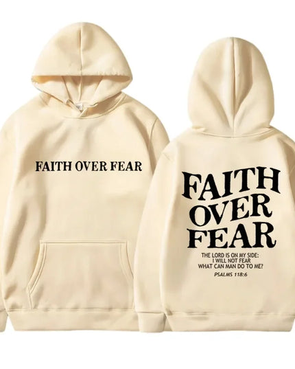 FAITH OVER FEAR Print Hoodies for Men Women Casual Long Sleeve Hooded