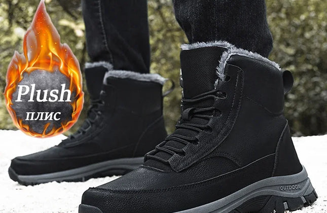 Men's Lace-Up PU Snow Boots with Plush Lining