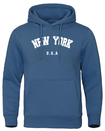 NEW YORK Letter U.S.A City Print Hoody Men Fashion Casual Long Sleeves Hooded