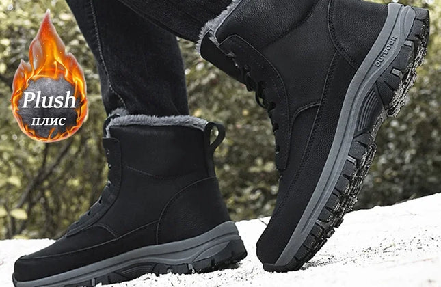 Men's Lace-Up PU Snow Boots with Plush Lining