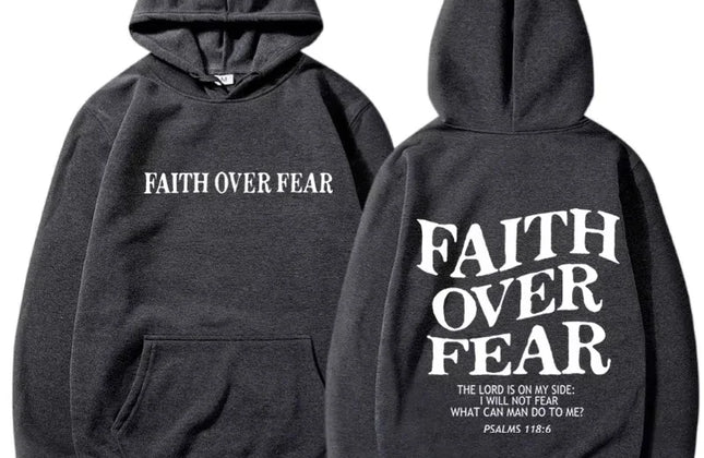 FAITH OVER FEAR Print Hoodies for Men Women Casual Long Sleeve Hooded