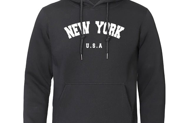 NEW YORK Letter U.S.A City Print Hoody Men Fashion Casual Long Sleeves Hooded