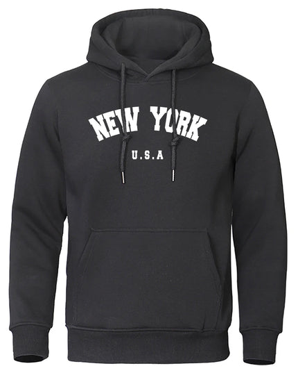 NEW YORK Letter U.S.A City Print Hoody Men Fashion Casual Long Sleeves Hooded