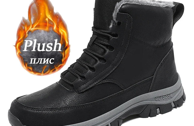 Men's Lace-Up PU Snow Boots with Plush Lining