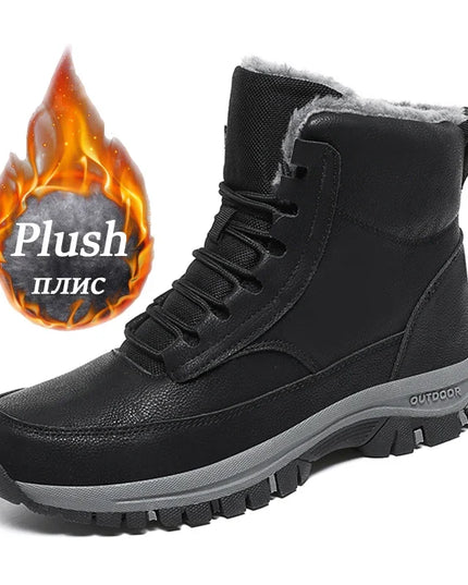 Men's Lace-Up PU Snow Boots with Plush Lining