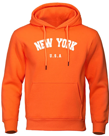 NEW YORK Letter U.S.A City Print Hoody Men Fashion Casual Long Sleeves Hooded