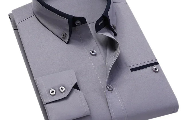 Quality Men Shirt Long Sleeve Twill Solid Striped Dress Business Office
