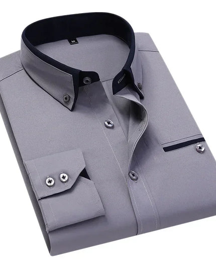Quality Men Shirt Long Sleeve Twill Solid Striped Dress Business Office