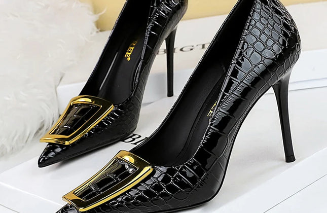 BIGTREE Shoes Women 10 Cm Metal Buckle Ladies Pumps Luxury Women's Banquet Shoes