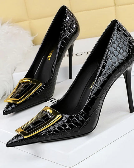 BIGTREE Shoes Women 10 Cm Metal Buckle Ladies Pumps Luxury Women's Banquet Shoes