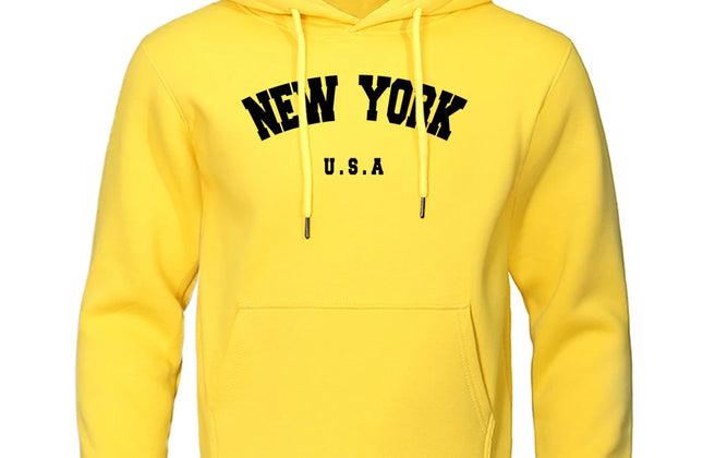 NEW YORK Letter U.S.A City Print Hoody Men Fashion Casual Long Sleeves Hooded
