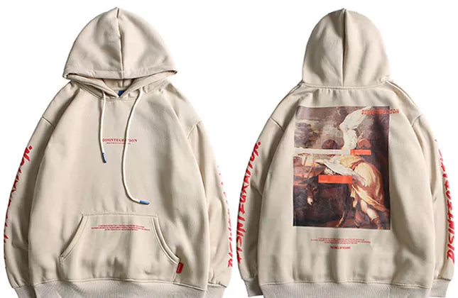 Men Hip Hop Hoodie Sweatshirt Retro Painting Print