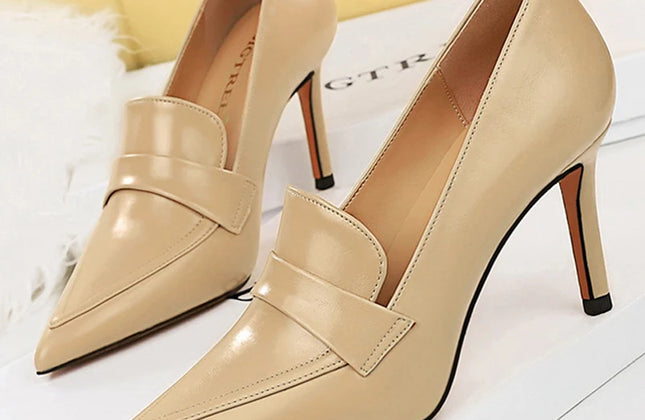 BIGTREE Shoes Retro Pointed Toe Women Pumps Leather Shoes High Heels Versatile