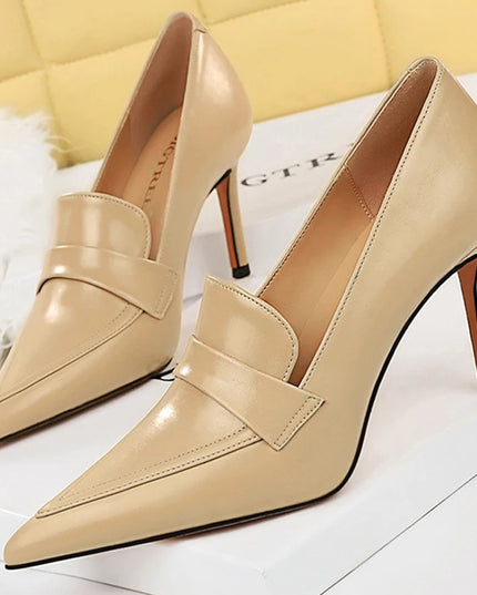 BIGTREE Shoes Retro Pointed Toe Women Pumps Leather Shoes High Heels Versatile